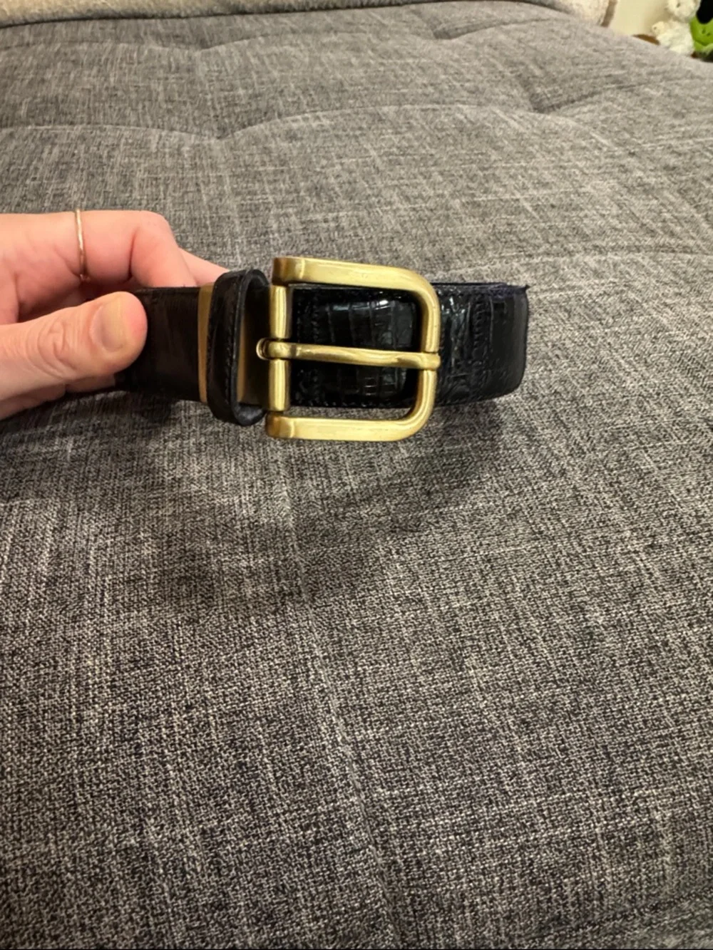 Vintage Genuine Crocodile Leather Belt Made in Spain Brass Buckle 34 Boho
